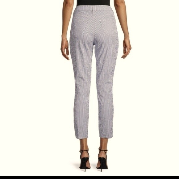 NWOT L'AGENCE Mandy High-Rise Seersucker Skinny Pants color green/white Size 26 - Picture 2 of 8